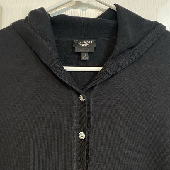 Talbots knit cardigan hooded black womens Petite M soft cozy 100%PimaCotton - Picture 3 of 7